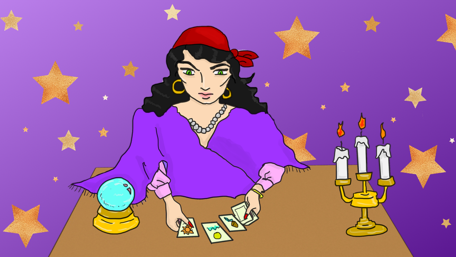 Psychic with crystal ball and tarot cards