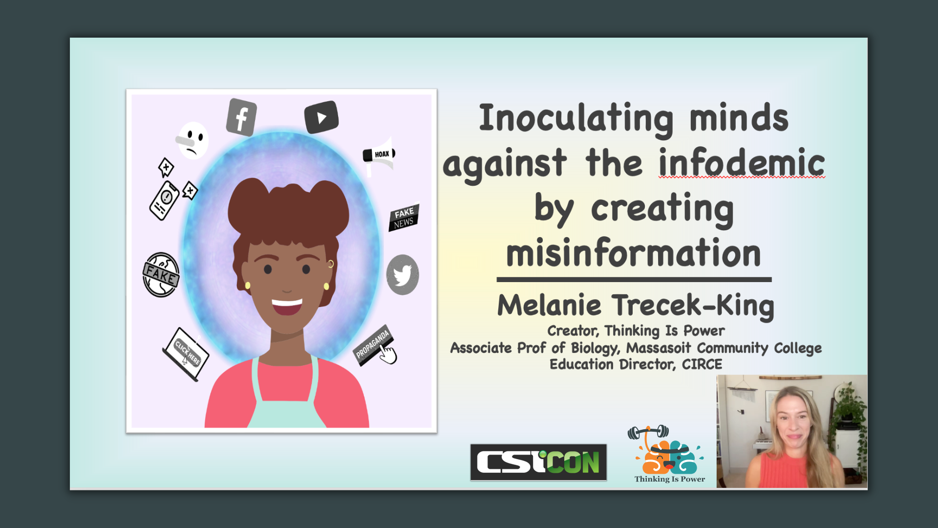 Melanie Trecek-King from Thinking Is Power presents "Inoculating minds against the infodemic by creating misinformation" at CSICon's Sunday Morning Papers session